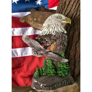 Handcrafted Ceramic Casting Resin American Eagle Wall Decor Mountains and Trees